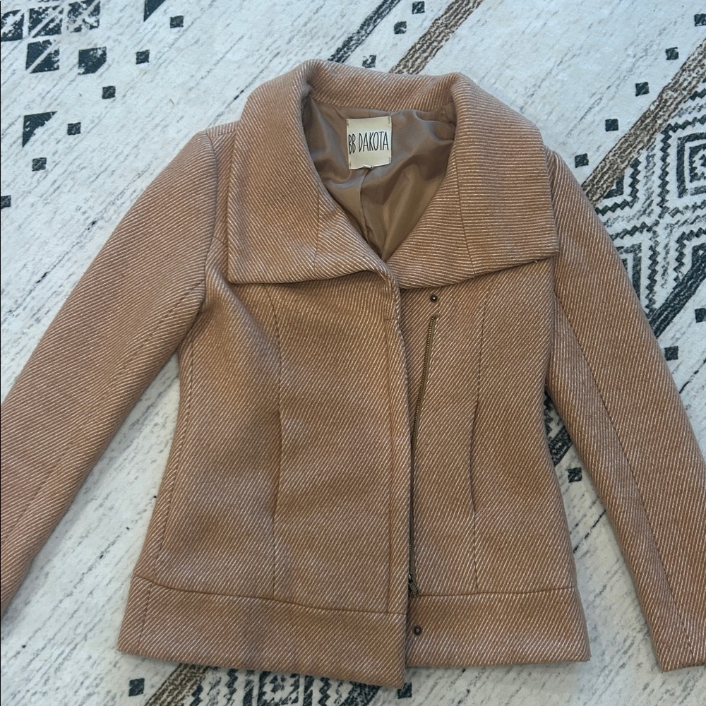 BB Dakota Nordstrom Camel Tan Ivory Moto Peacoat Coat Jacket Medium Texture
